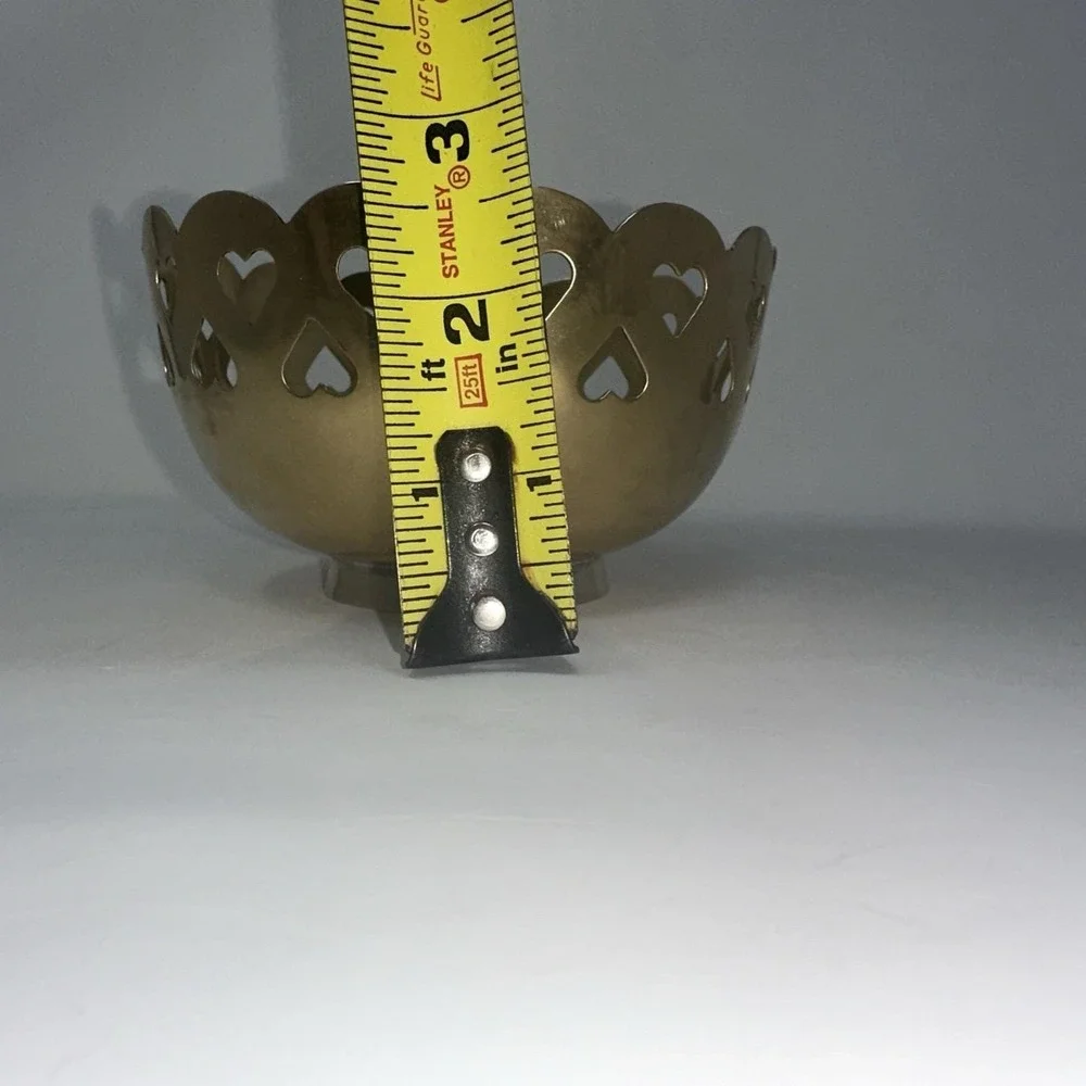 Vintage Solid Brass Heart Cut Out Bowl Scalloped Edge‎ India Polished Gold 4.75